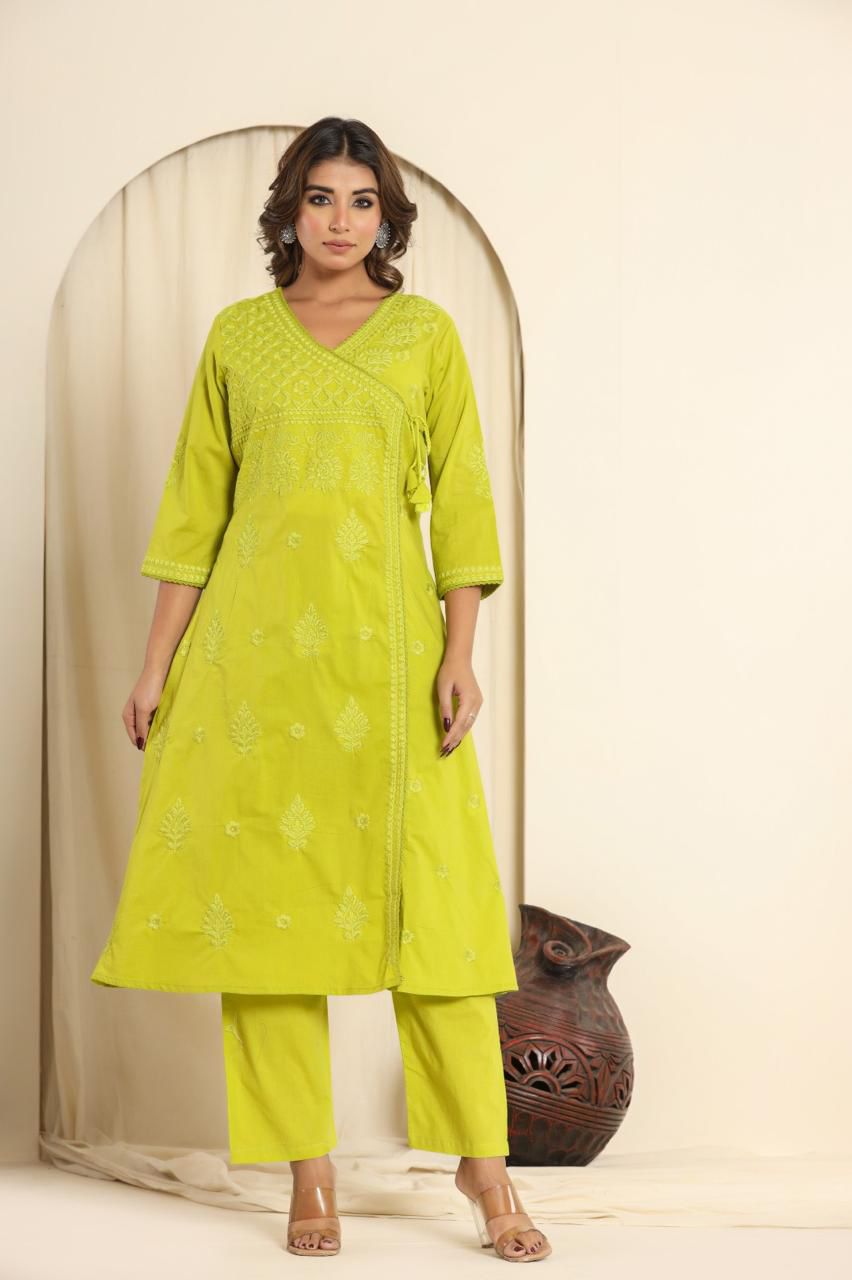 Lime Green Embroidered kurti set