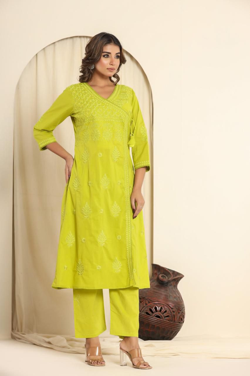 Lime Green Embroidered kurti set