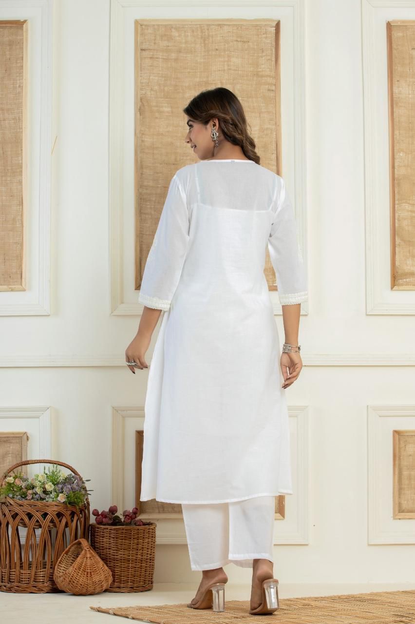 Elegant White Chikankari Cotton Kurta Set – Handcrafted Ethnic Wear for Women