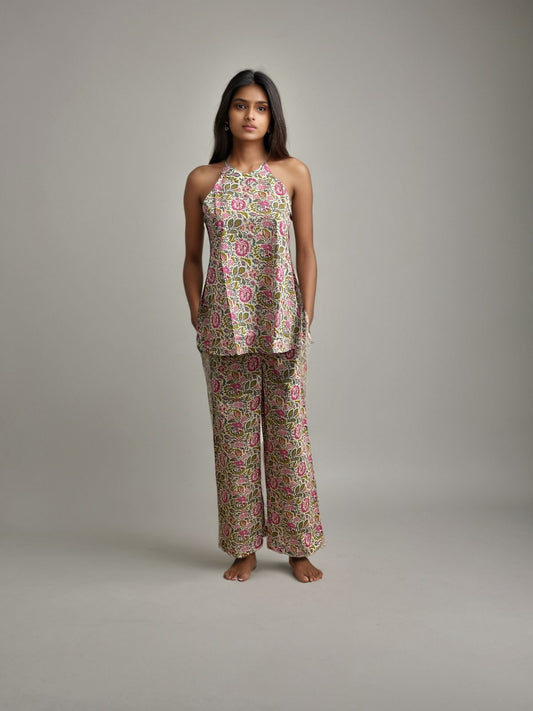 Floral Halter Neck Co-ord Set – Timeless Comfort & Style