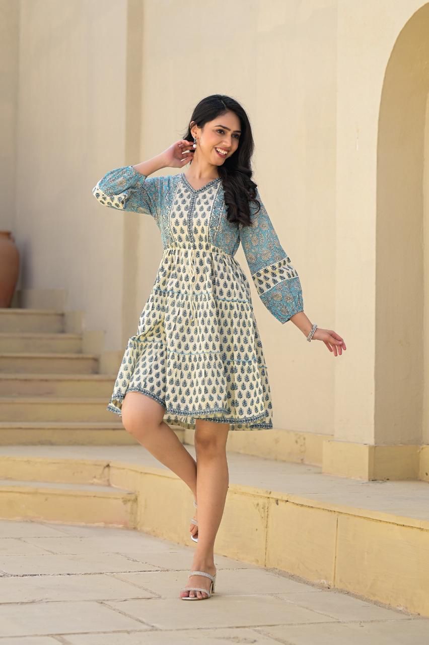 Hand-Block Printed Boho-Chic Dress – Timeless Elegance