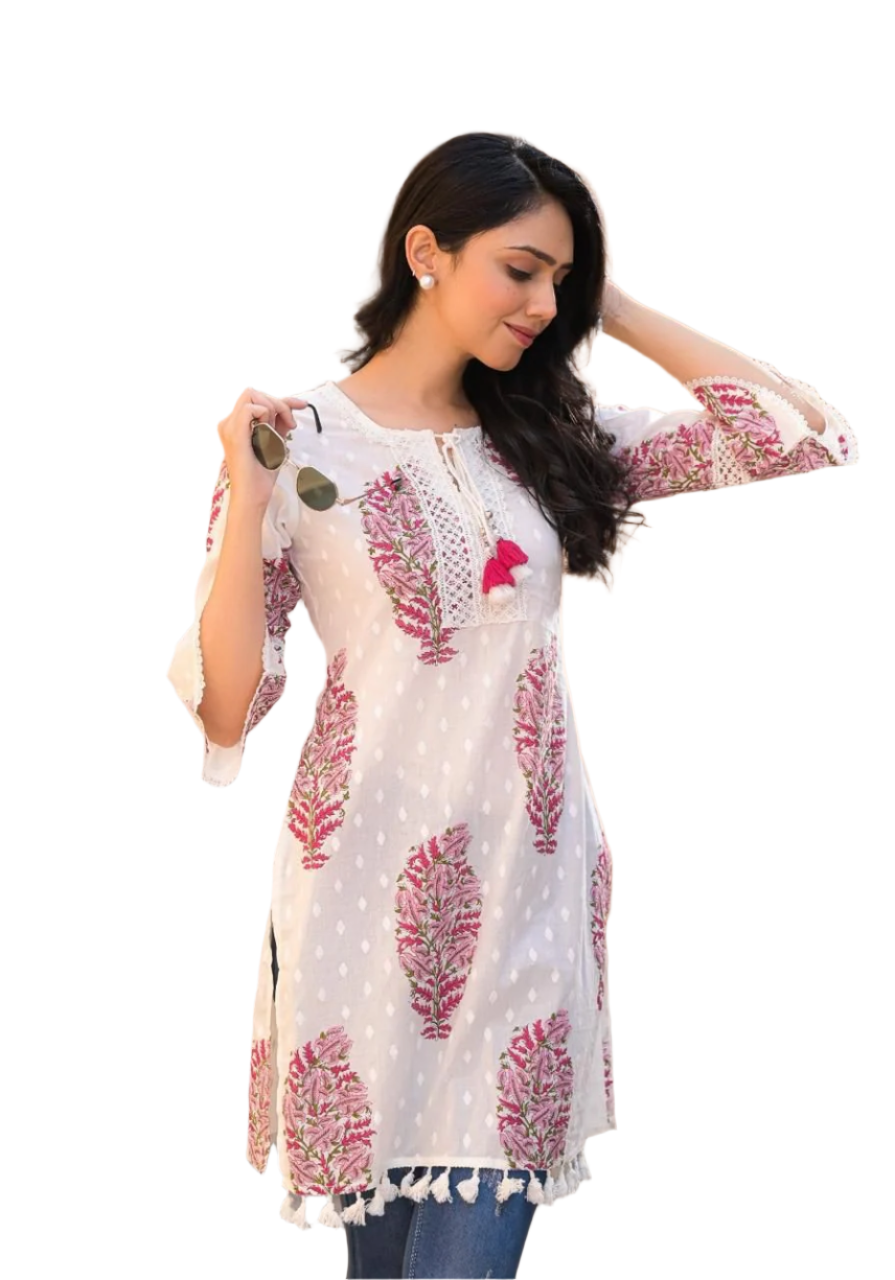 Hand-Block Printed Cotton Kurti – Timeless Ethnic Charm