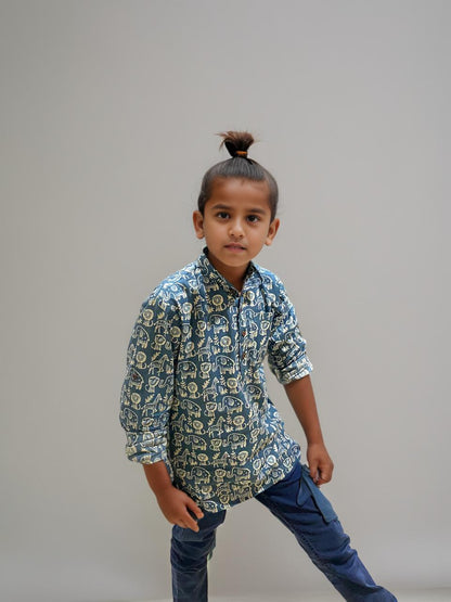 Boys Cotton Printed Kurta - Blue Animal Print | Festive & Casual Wear