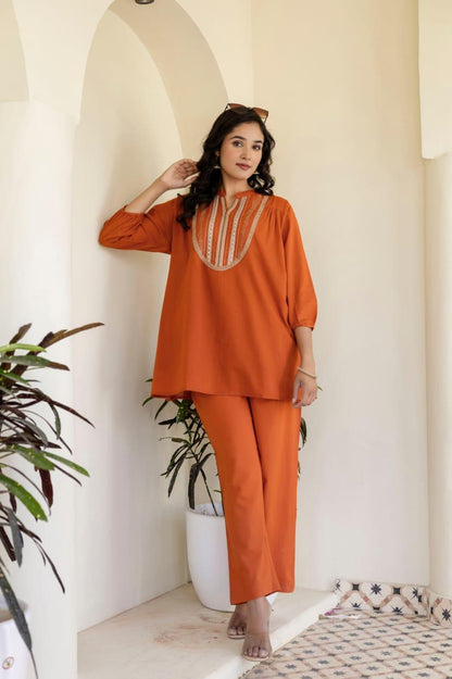 Natural Fab Women's High-Low Tunic Co-Ord Set | 3/4 Sleeves, Boat Neck, Relaxed Fit | Western Summer Casual Wear