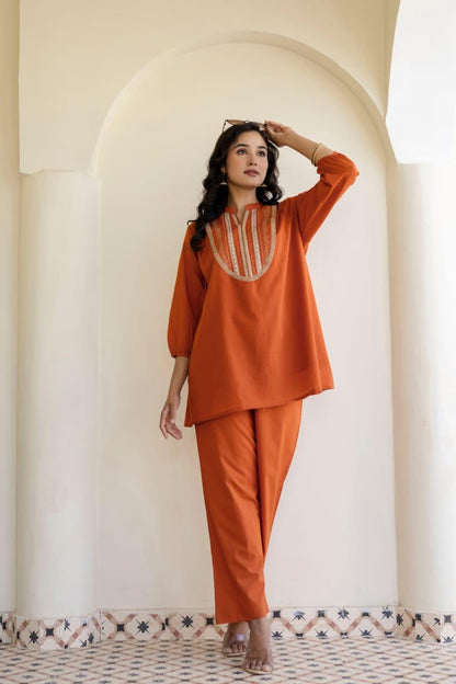 Natural Fab Women's High-Low Tunic Co-Ord Set | 3/4 Sleeves, Boat Neck, Relaxed Fit | Western Summer Casual Wear