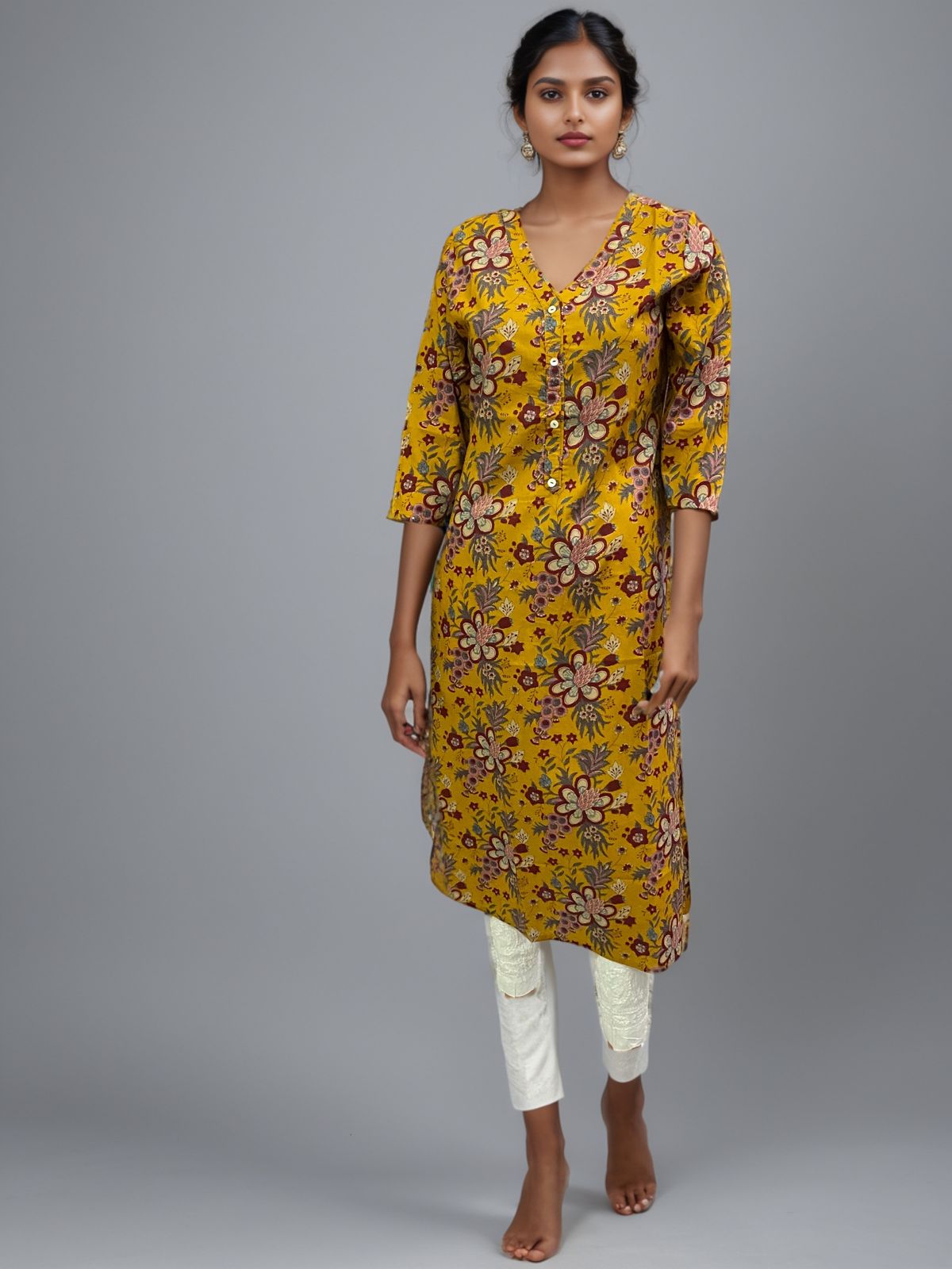 Marigold Muse 100% Cotton Floral Kurti – Vibrant Comfort Redefined
