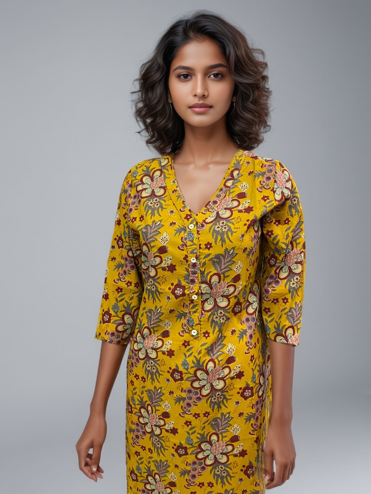 Marigold Muse 100% Cotton Floral Kurti – Vibrant Comfort Redefined