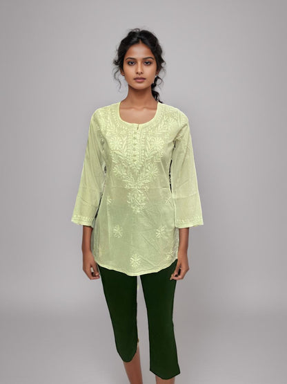 Lime Green Chikankari Short Kurti – Elegant Everyday Charm