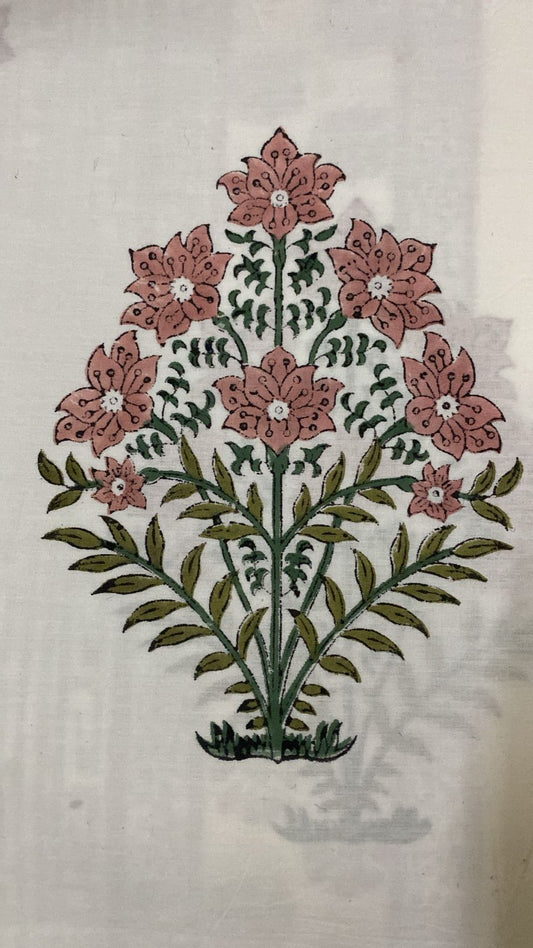Indian Artisanal Bedsheet – Handblock Printed Cotton with Floral Pattern