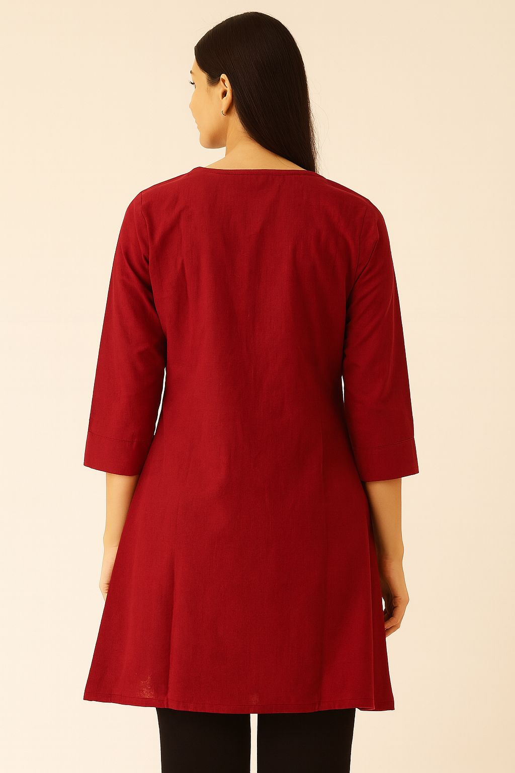 Elegant Maroon Cotton Pintuck Short Kurti for Women