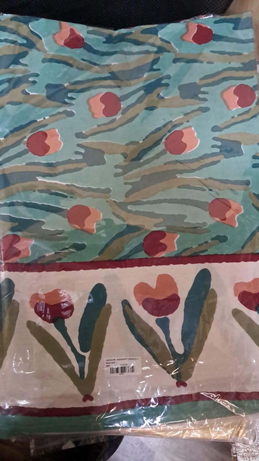 Floral Print Cotton Double Bedsheet with Pillow Covers – Green & Red Handblock Style | Size 100x108 Inches