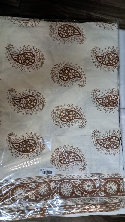 Classic Brown Paisley Print Cotton Double Bedsheet with Pillow Covers – Handblock Style | Size 100x108 Inches