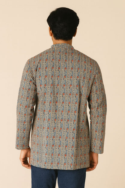 Men’s Cotton Printed Short Kurta with Mandarin Collar – Casual & Festive Wear