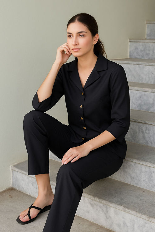 Black Mal Mal Cotton Co-Ord Set | Extra Soft Lounge & Casual Wear for Women