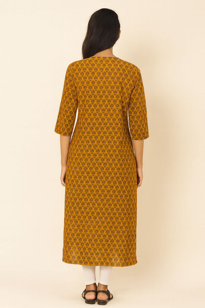 Mustard Yellow Cotton Printed Kurti for Women – Elegant Daily & Office Wear