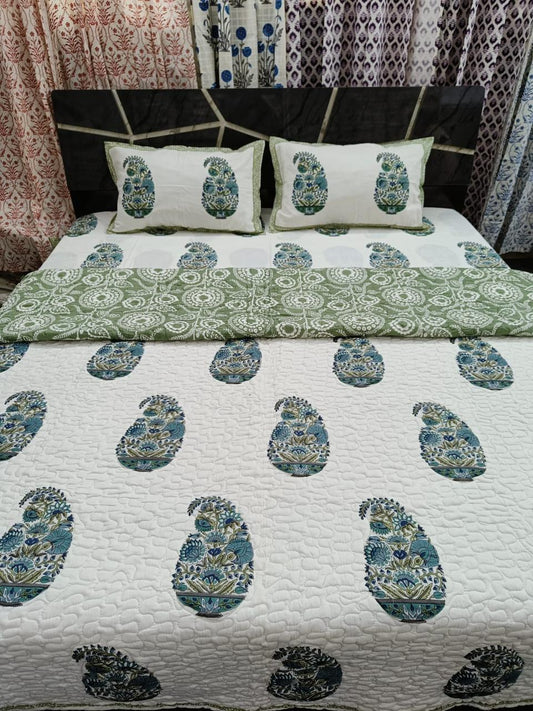 Cotton Handblock Printed AC Quilt | 3-Layer Comforter with Fiber Filling | Lightweight & Machine Washable