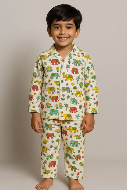 Kids’ Cotton Co-Ord Set with Elephant Print – Comfortable Nightwear & Loungewear for Boys and Girls