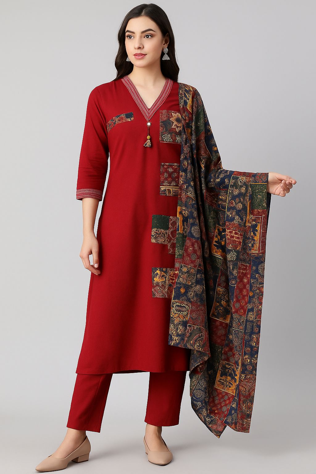 Maroon Cotton Printed Kurti Set with Dupatta – Elegant Ethnic Wear for Women | Natural Fab