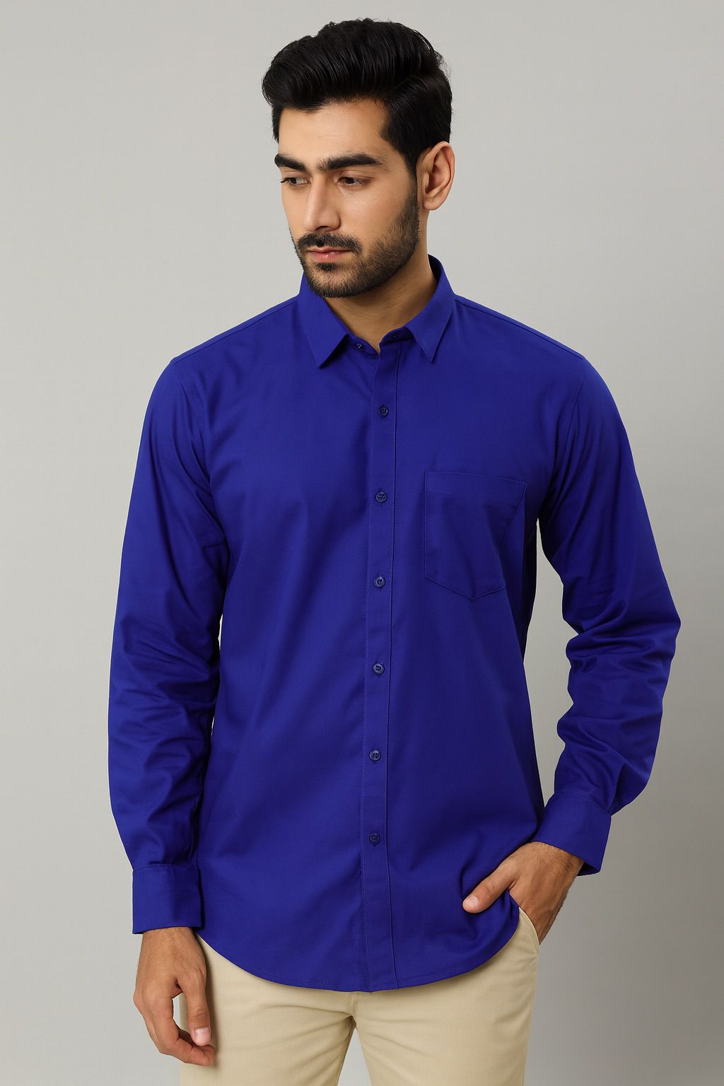 Men’s Royal Blue Cotton Shirt | Premium Solid Formal Shirt for Office & Casual Wear | Natural Fab