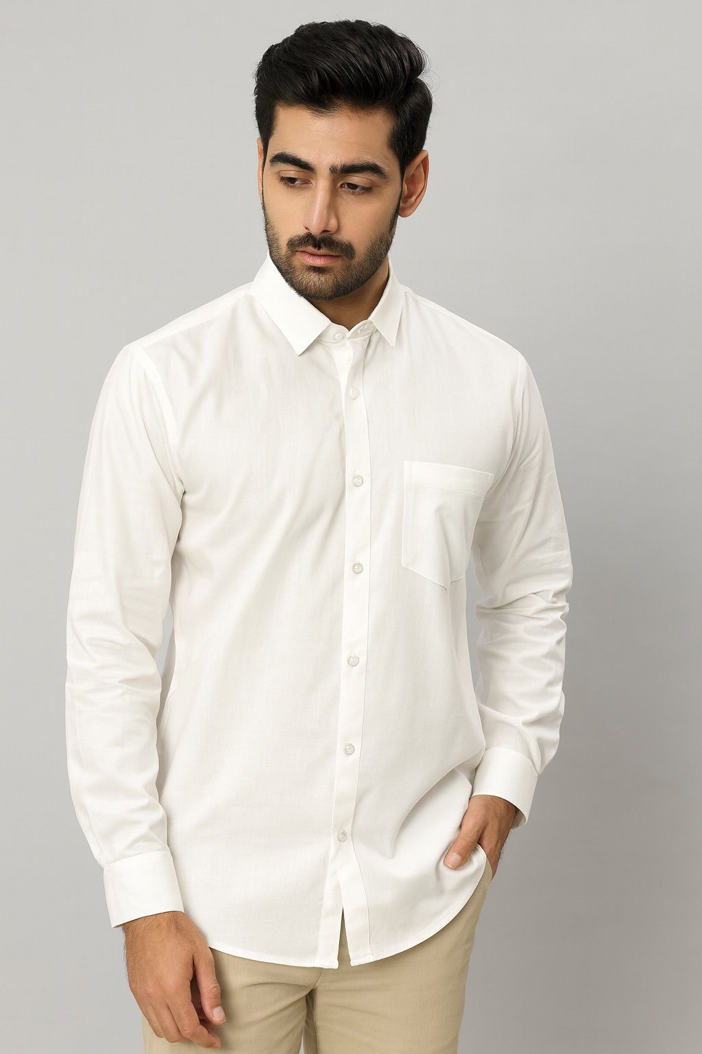 Men’s Classic White Cotton Shirt | Premium Solid Formal Shirt | Natural Fab