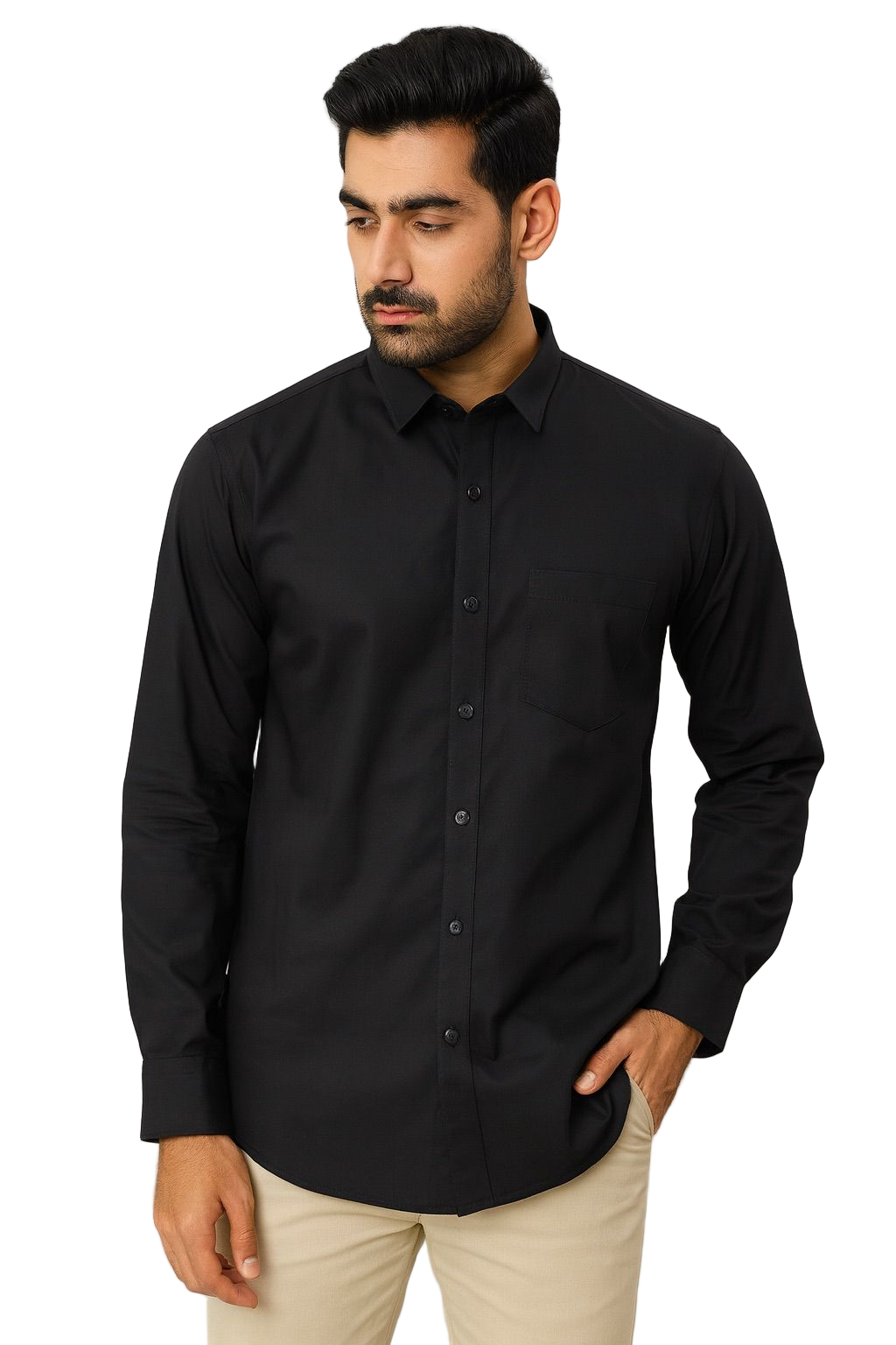 Men’s Solid Black Cotton Shirt | Premium Classic Formal Shirt | Natural Fab