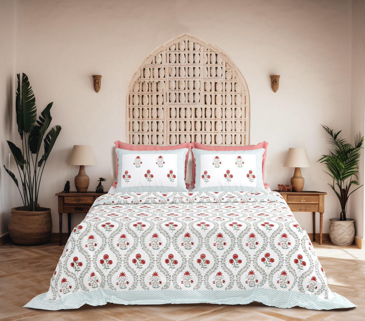 King Size Cotton Bedsheet 108×108 Inches | Soft Breathable Floral Printed Bed Sheet with Matching Pillow Covers | Premium Home Bedding