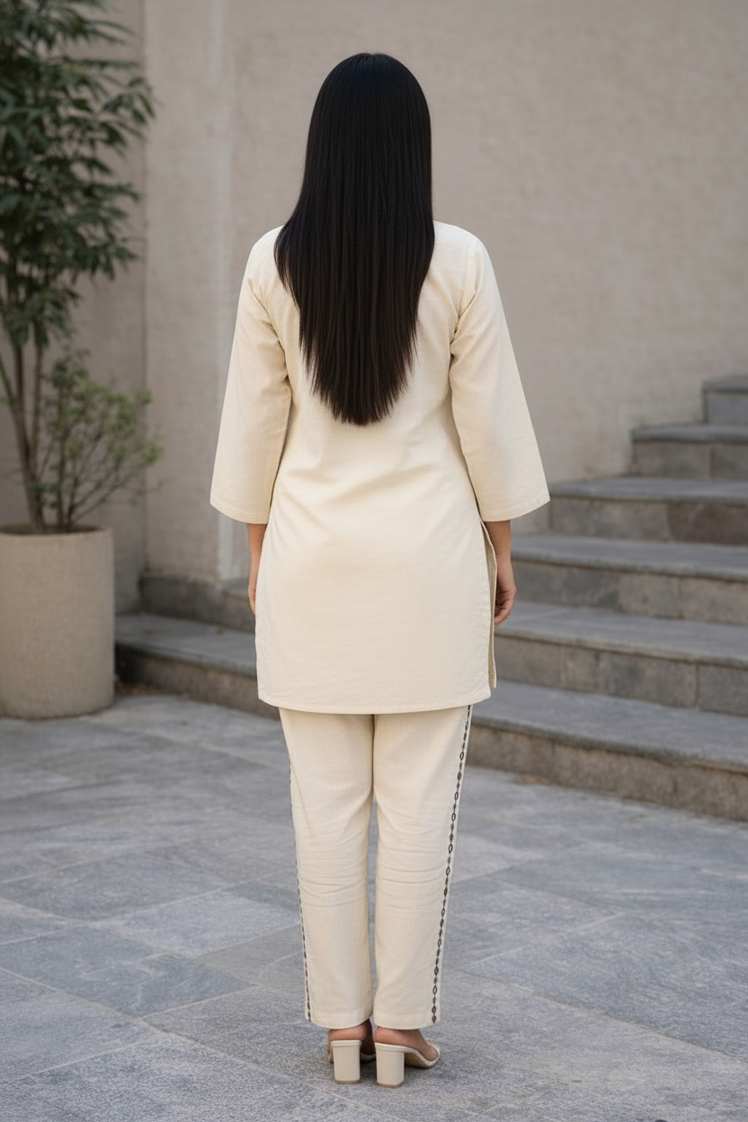 Women’s Cotton Co ord set with Embroidered Panels | Handcrafted Ethnic Co-Ord, Soft & Breathable