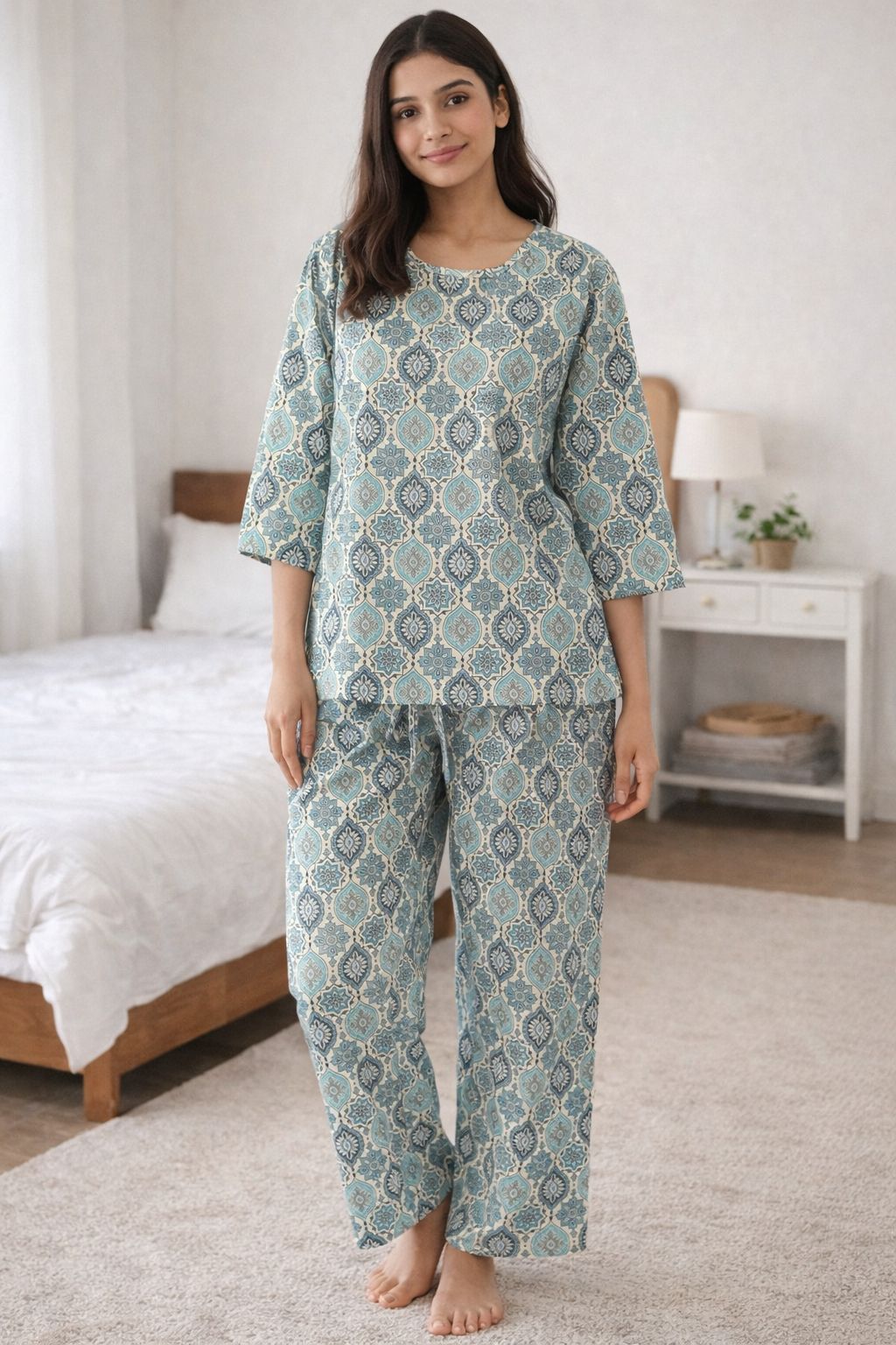 Women’s Cotton Printed Night Suit – Soft Breathable Lounge Wear Set | Natural Fab