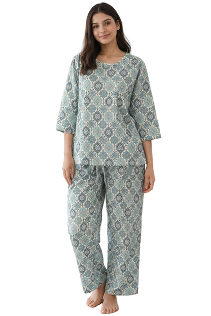 Women’s Cotton Printed Night Suit – Soft Breathable Lounge Wear Set | Natural Fab
