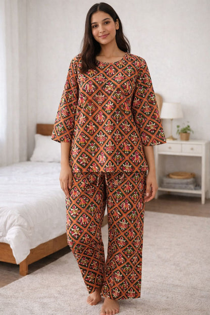 Women’s Printed Cotton Night Suit – Soft Breathable Sleepwear & Lounge Wear Set | Natural Fab