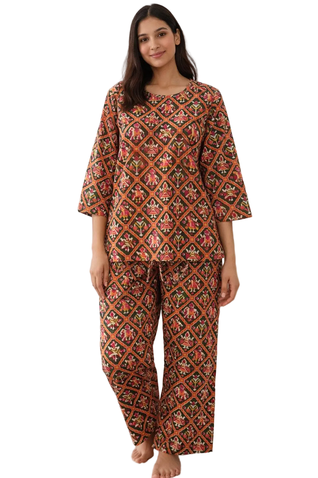 Women’s Printed Cotton Night Suit – Soft Breathable Sleepwear & Lounge Wear Set | Natural Fab