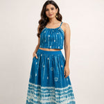 Women’s Cotton Top & Skirt Set – Hand Block Print Blue Co-ord Set, Sleeveless Summer Dress, Casual & Holiday Wear