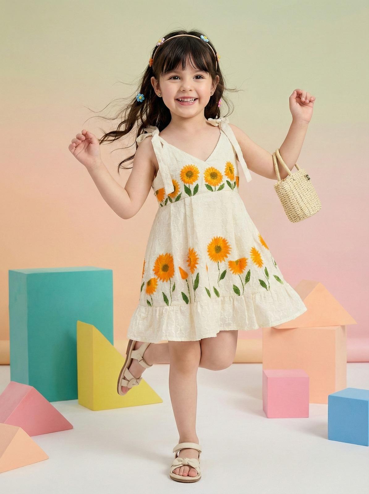 Girls Cotton Summer Dress – Floral Printed Kids Dress, Sleeveless Lightweight Baby Girl Party & Casual Wear