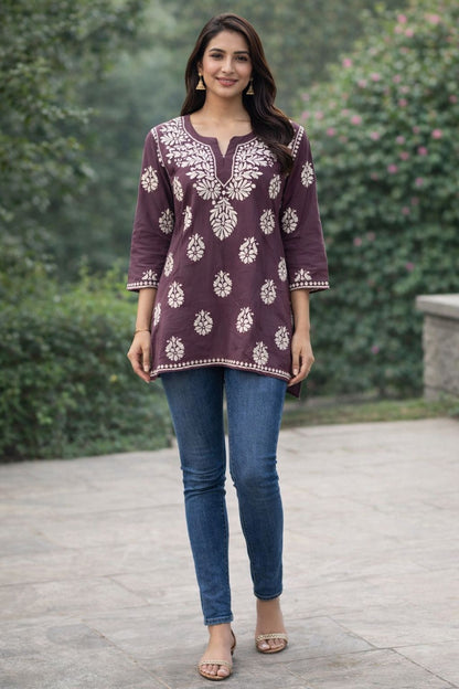 Maroon Printed Rayon Short Kurti for Women – Soft Casual & Daily Wear Short Kurta | Natural Fab