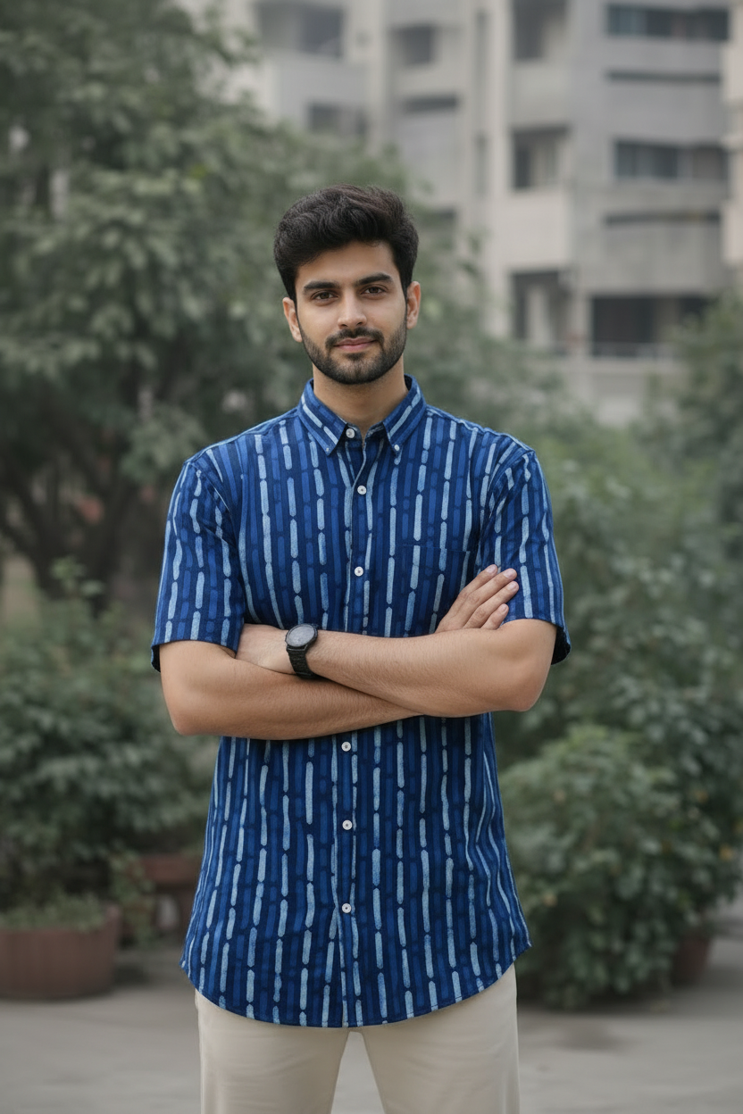 Men’s 100% Cotton Hand Block Printed Shirt – Natural Dyed Premium Casual Wear