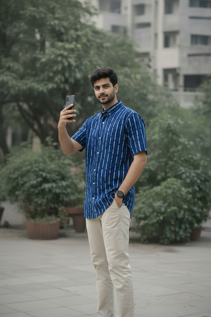 Men’s 100% Cotton Hand Block Printed Shirt – Natural Dyed Premium Casual Wear