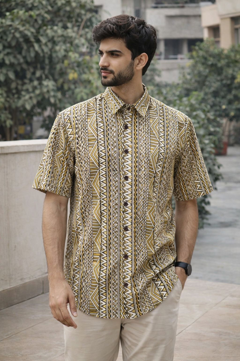 Men’s 100% Cotton Hand Block Printed Shirt – Natural Dyed Premium Casual Wear
