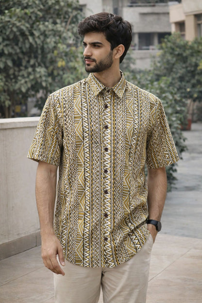 Men’s 100% Cotton Hand Block Printed Shirt – Natural Dyed Premium Casual Wear