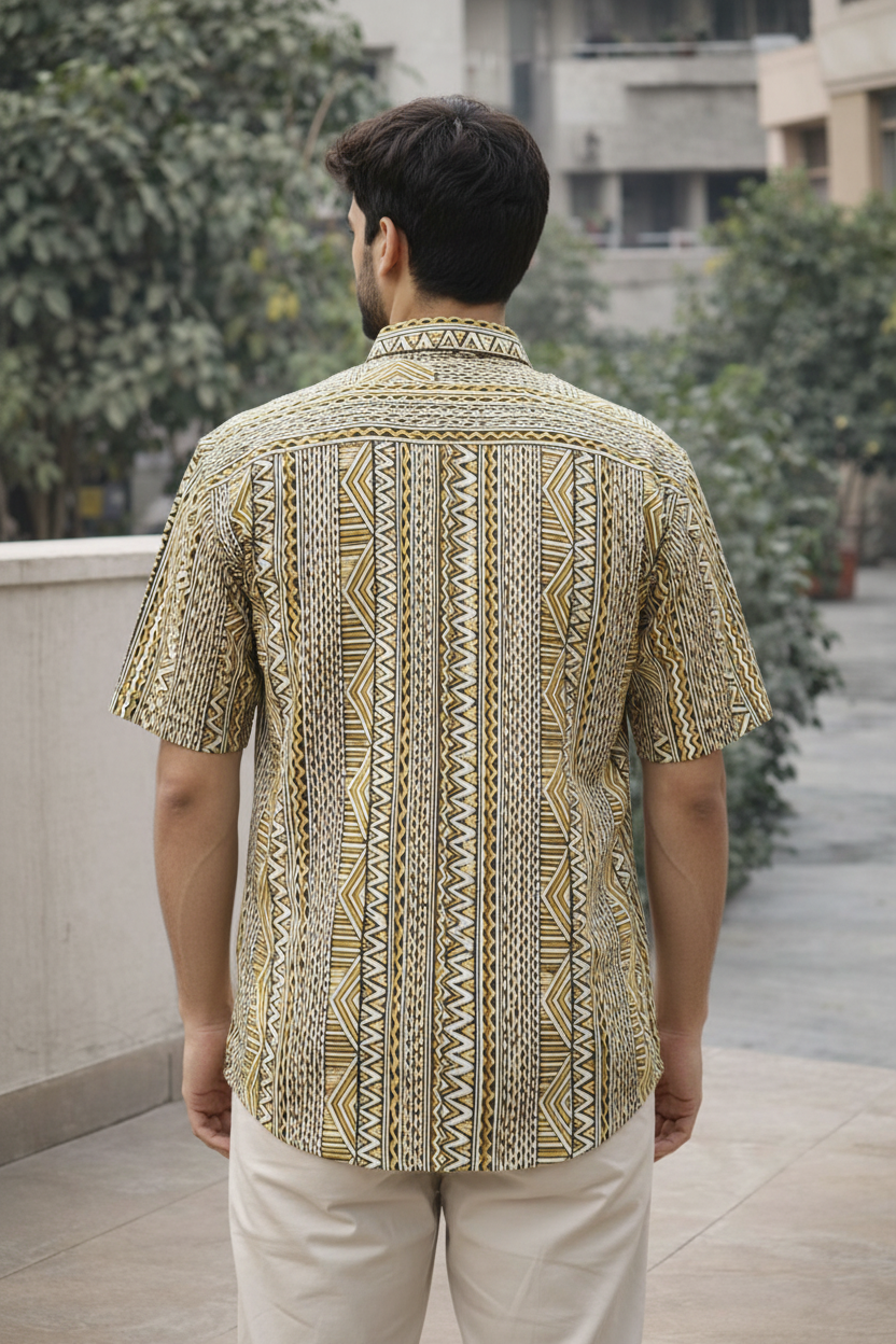 Men’s 100% Cotton Hand Block Printed Shirt – Natural Dyed Premium Casual Wear