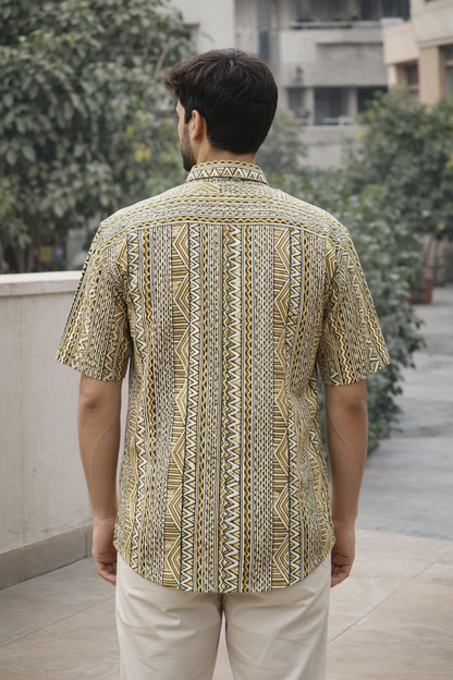 Men’s 100% Cotton Hand Block Printed Shirt – Natural Dyed Premium Casual Wear