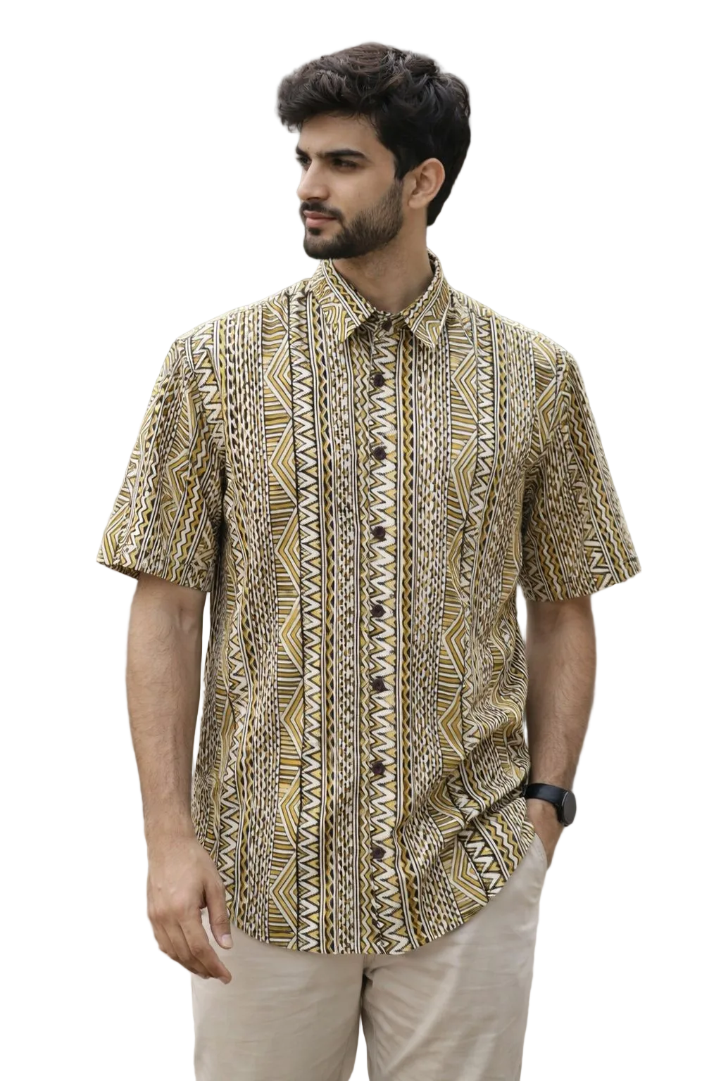 Men’s 100% Cotton Hand Block Printed Shirt – Natural Dyed Premium Casual Wear
