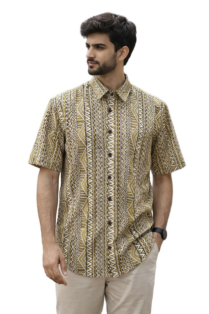 Men’s 100% Cotton Hand Block Printed Shirt – Natural Dyed Premium Casual Wear