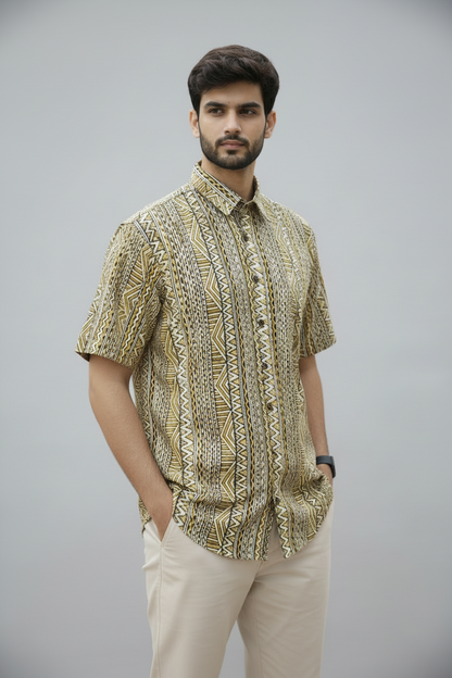 Men’s 100% Cotton Hand Block Printed Shirt – Natural Dyed Premium Casual Wear