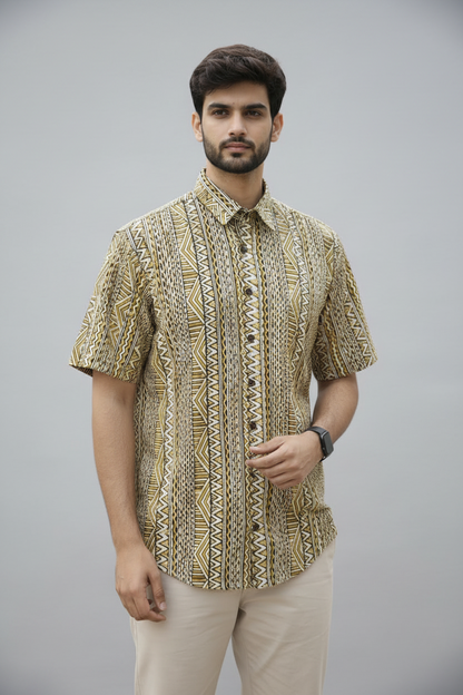 Men’s 100% Cotton Hand Block Printed Shirt – Natural Dyed Premium Casual Wear