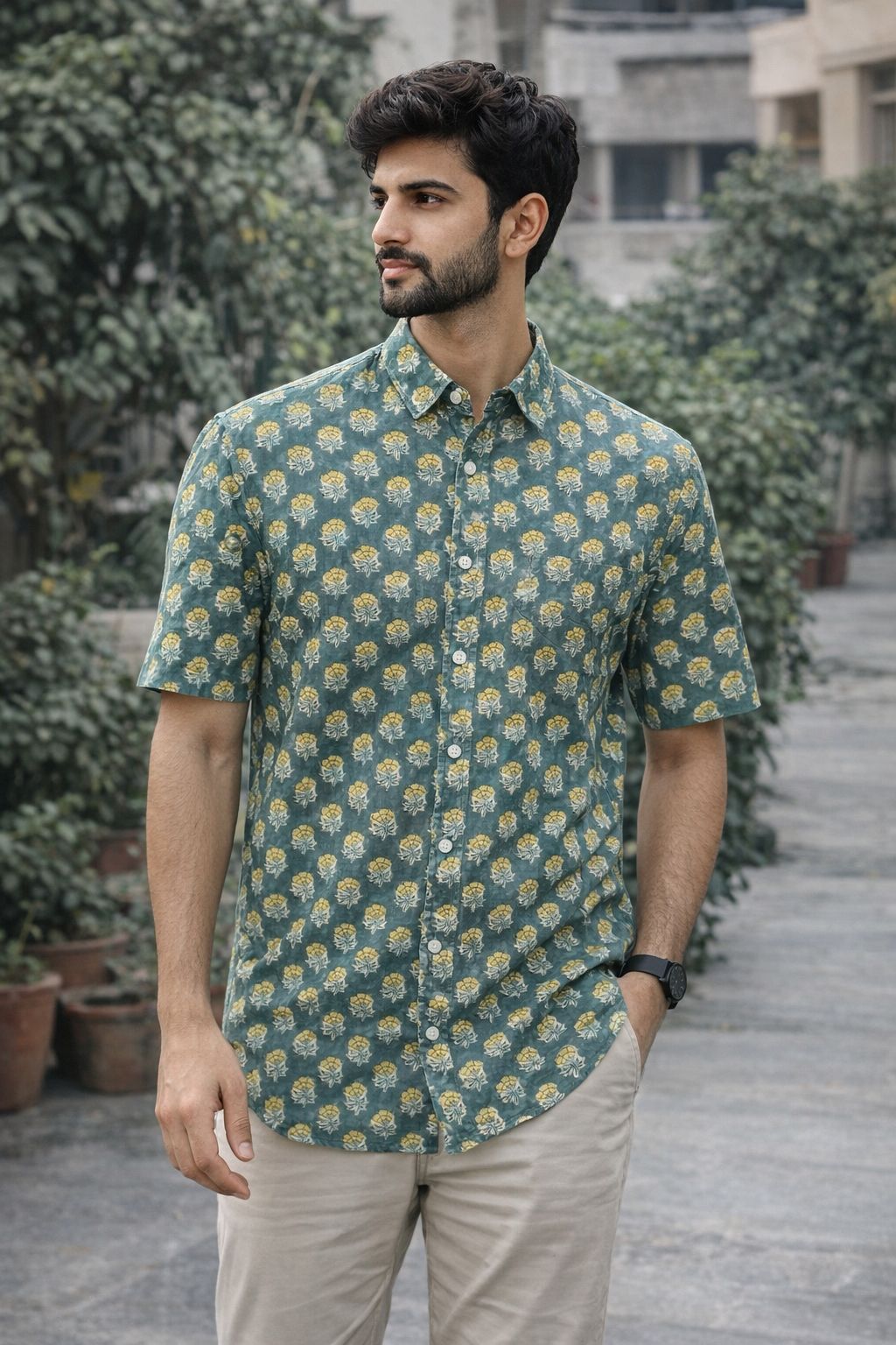Men’s 100% Cotton Hand Block Printed Shirt – Natural Dyed Premium Casual Wear