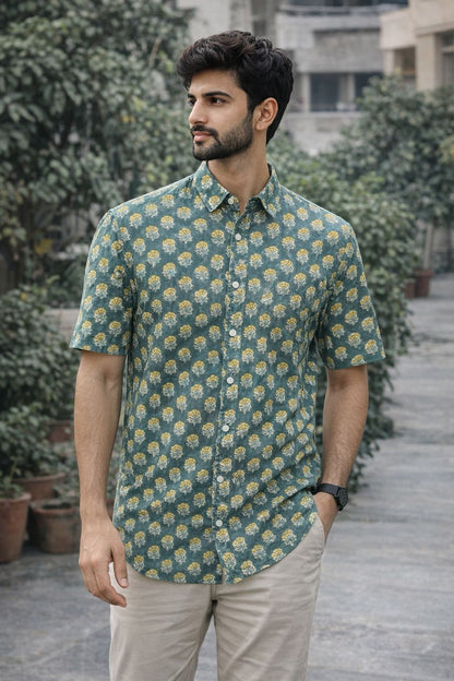 Men’s 100% Cotton Hand Block Printed Shirt – Natural Dyed Premium Casual Wear