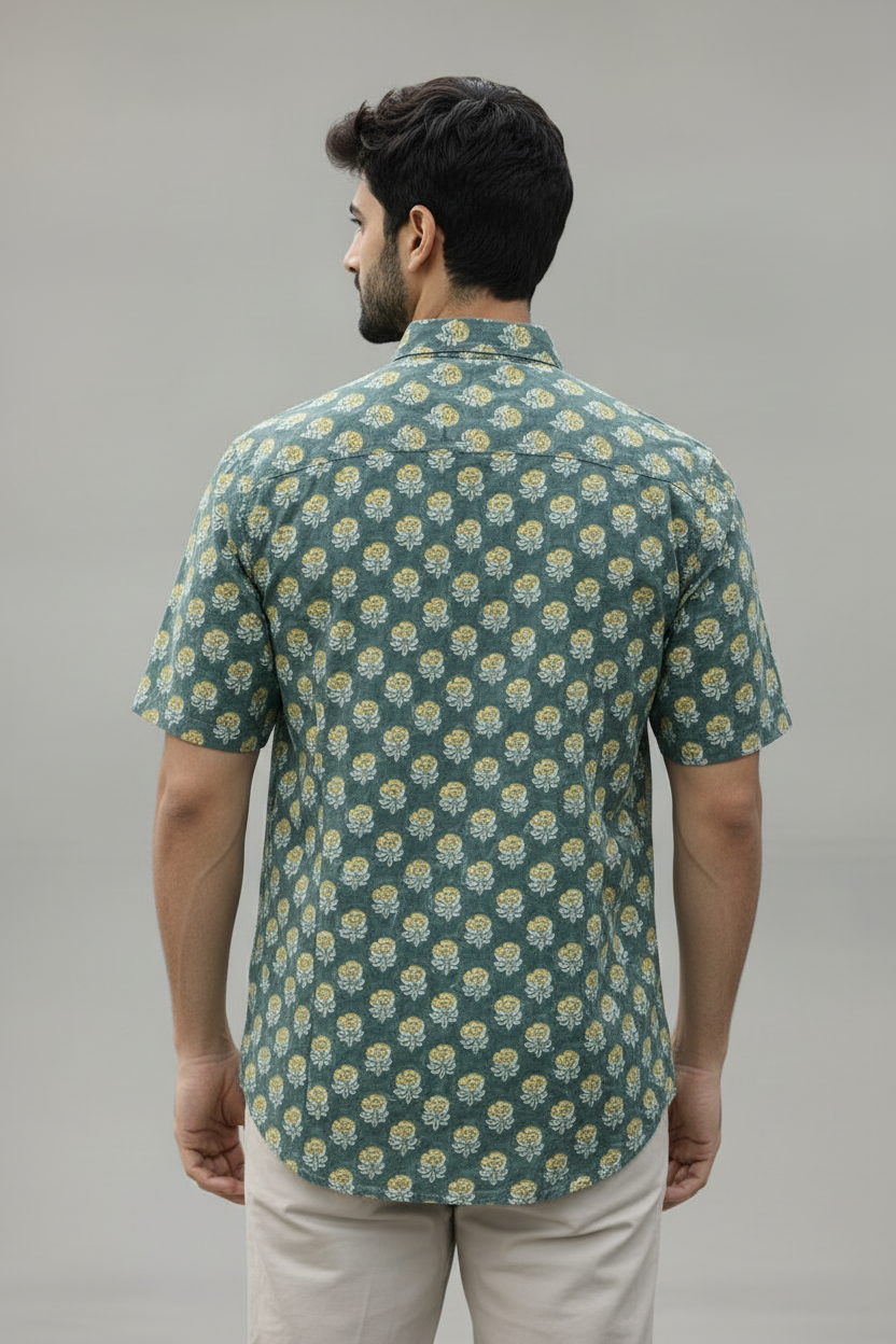 Men’s 100% Cotton Hand Block Printed Shirt – Natural Dyed Premium Casual Wear