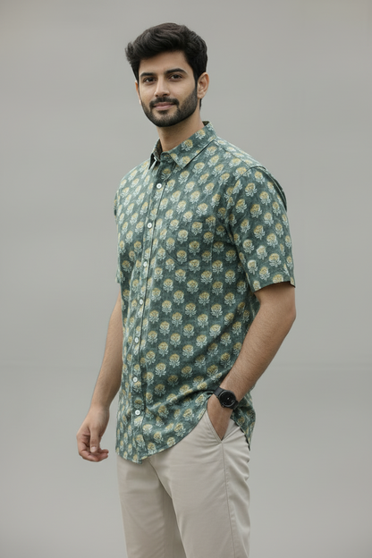 Men’s 100% Cotton Hand Block Printed Shirt – Natural Dyed Premium Casual Wear