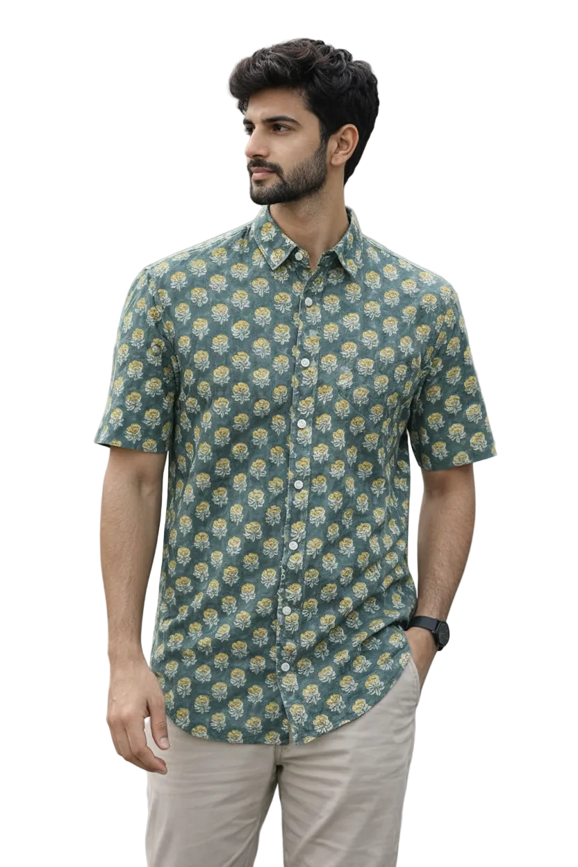 Men’s 100% Cotton Hand Block Printed Shirt – Natural Dyed Premium Casual Wear