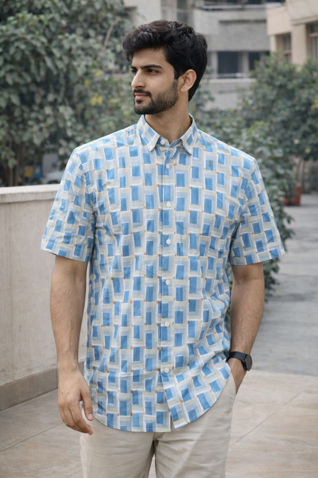 Men’s 100% Cotton Hand Block Printed Shirt – Natural Dyed Casual Wear